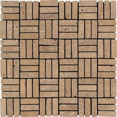 5/8 X 2 Tumbled Noce Travertine Triple-Strip Mosaic Tile Tiles