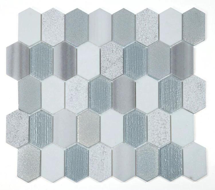 Montage Modern Grey mosaics by Tilehouz, hexagon wall and ceiling tiles in grey, 12.5 x 13.25
