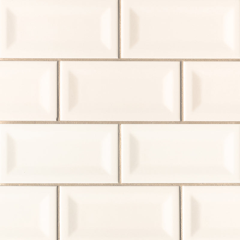 ALMOND GLOSSY INVERTED BEVELED TILE 3X6