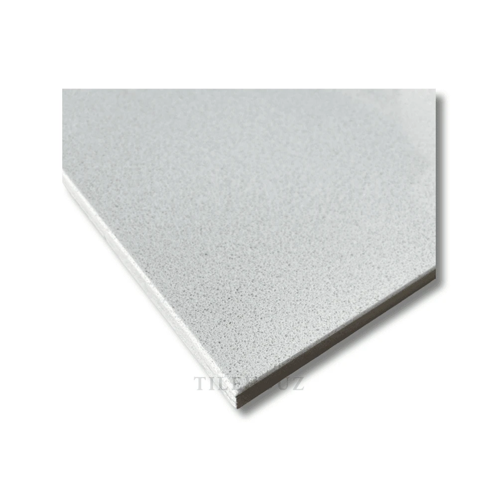 Arcadia 24x24 polished quartz wall tile by Tilehouz in light gray speckled finish.