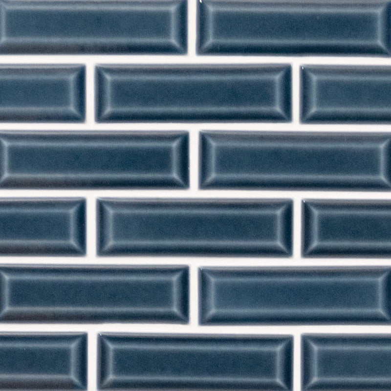 BAY BLUE BEVELED 2X6 GLOSSY CERAMIC MOSAIC TILE