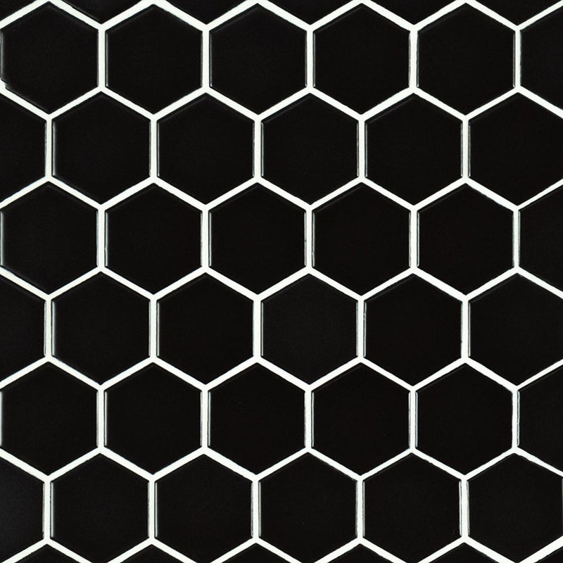 BLACK MATTE 2x2 HEXAGON MOSAIC TILE