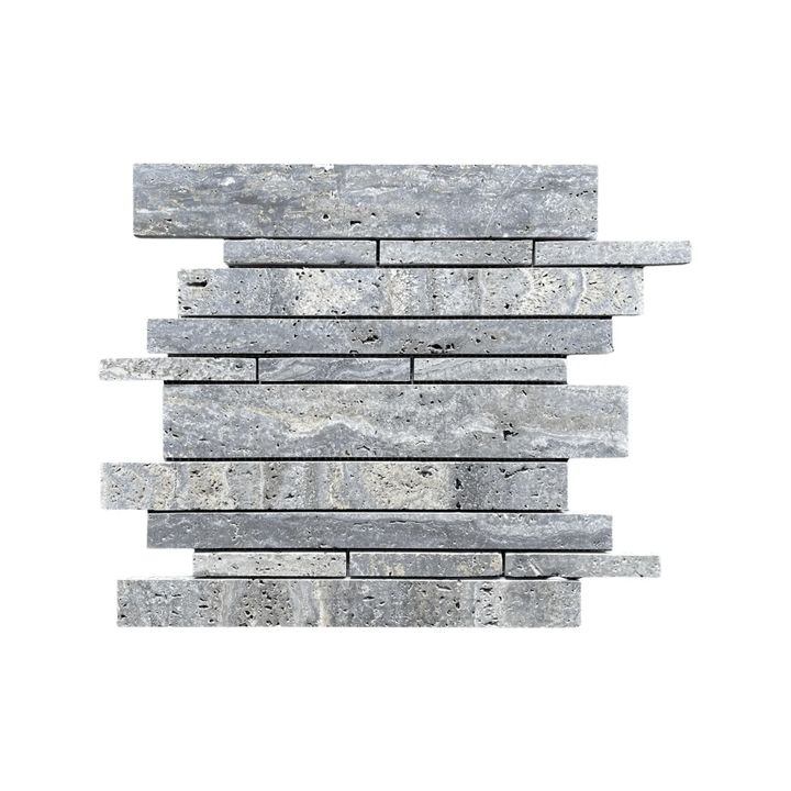 Travertine mosaic wall tile, blue random-strip, brushed &amp; semi-polished, Tilehouz