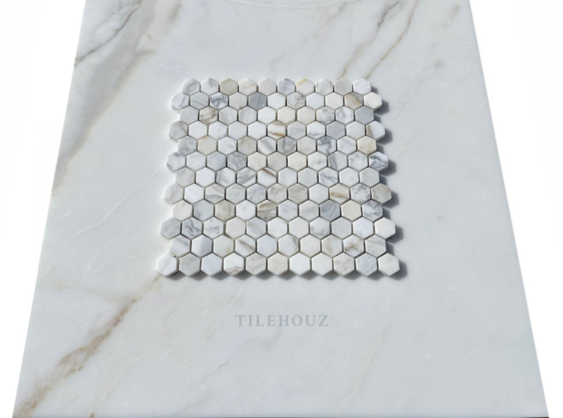 Calacatta Gold Marble 1 X Hexagon Mosaic Tile Polished&Honed Wall & Ceiling