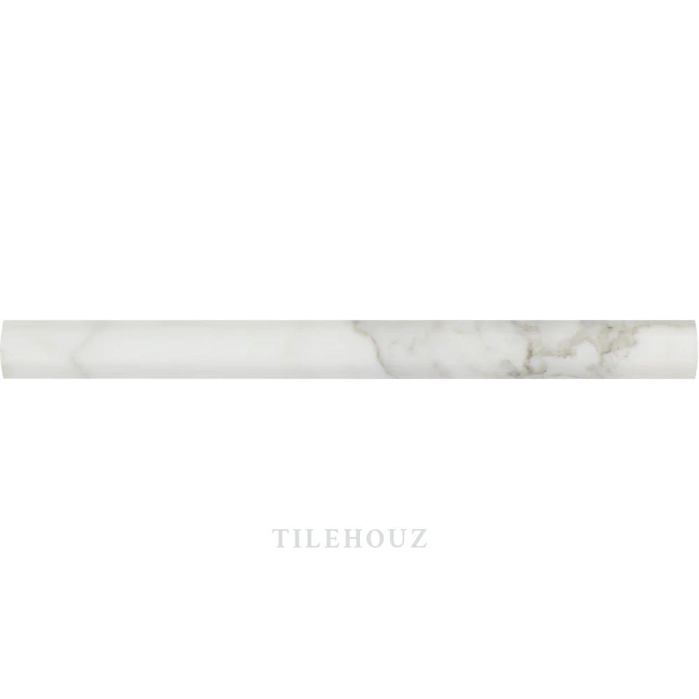 Calacatta Gold Marble 1x12 Quarter Round Trim, white with gold veining, polished and honed by Tilehouz