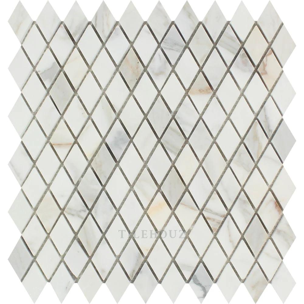 Calacatta Gold marble 1x2 diamond mosaic tile, polished & honed, wall & ceiling Tilehouz