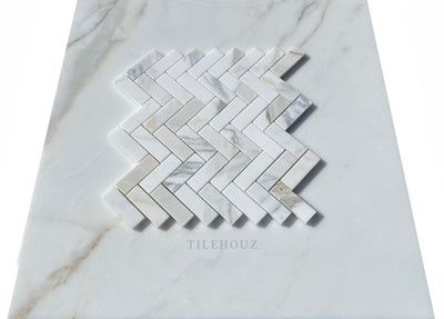 Calacatta Gold Marble 1 X 3 Herringbone Mosaic Tile Polished&Honed Wall & Ceiling