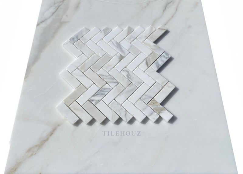 Calacatta Gold Marble 1 X 3 Herringbone Mosaic Tile Polished&Honed Wall & Ceiling