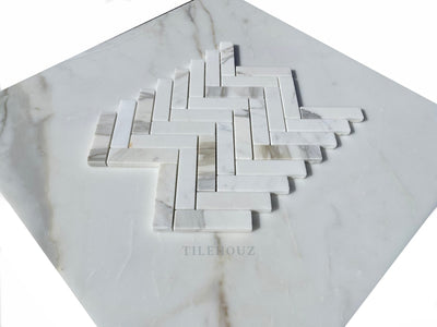 Calacatta Gold Marble 1 X 4 Herringbone Mosaic Tile Polished&Honed Wall & Ceiling