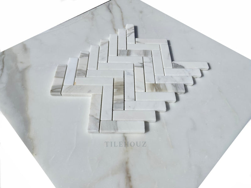 Calacatta Gold Marble 1 X 4 Herringbone Mosaic Tile Polished&Honed Wall & Ceiling