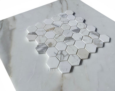 Calacatta Gold Marble 2 X Hexagon Mosaic Tile Polished&Honed Wall & Ceiling