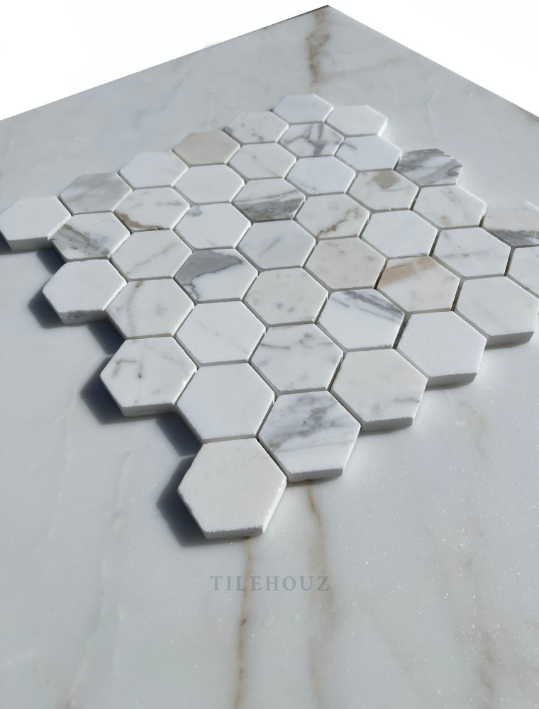 Calacatta Gold Marble 2 X Hexagon Mosaic Tile Polished&Honed Wall & Ceiling