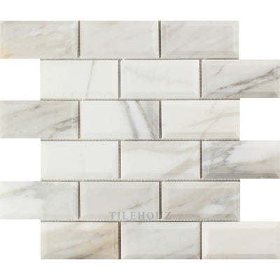 Calacatta Gold Marble 2 X 4 Deep-Beveled Brick Mosaic Tile Polished&honed Tiles