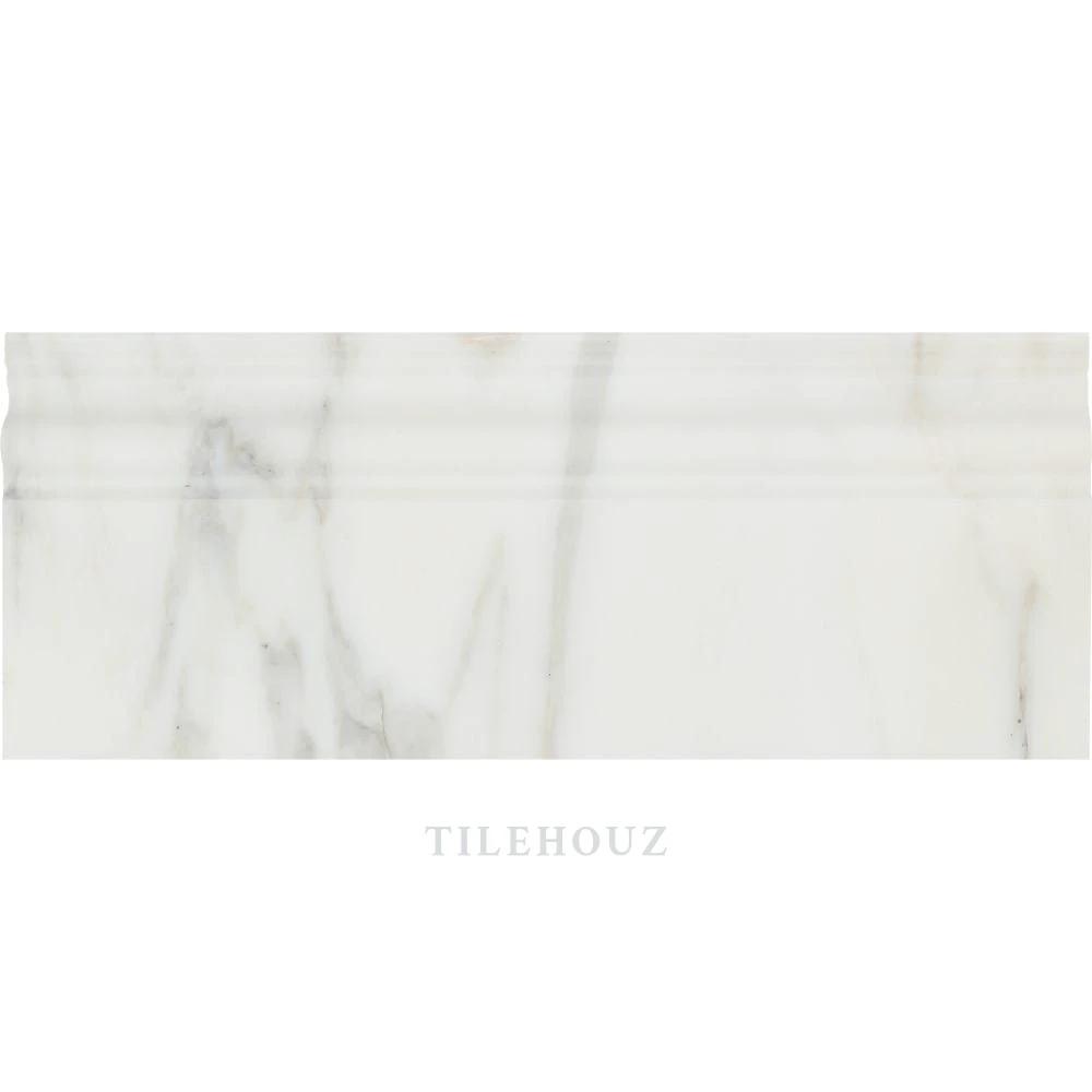 Calacatta Gold marble baseboard trim 4 3/4 x 12, polished and honed, white with gray veining, Tilehouz
