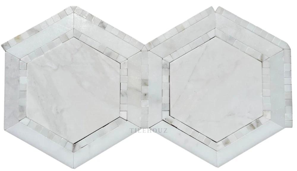 TileHouz Calacatta Gold marble double hexagon mosaic tile for wall with dots; polished/honed finish