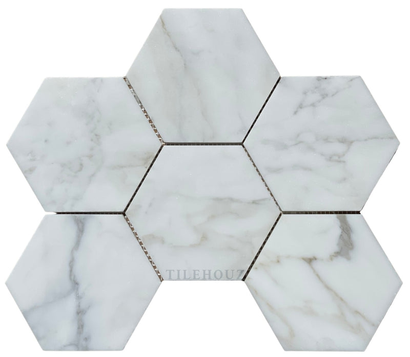 Calacatta Gold Marble 5 Hexagon Mosaic Polished/honed