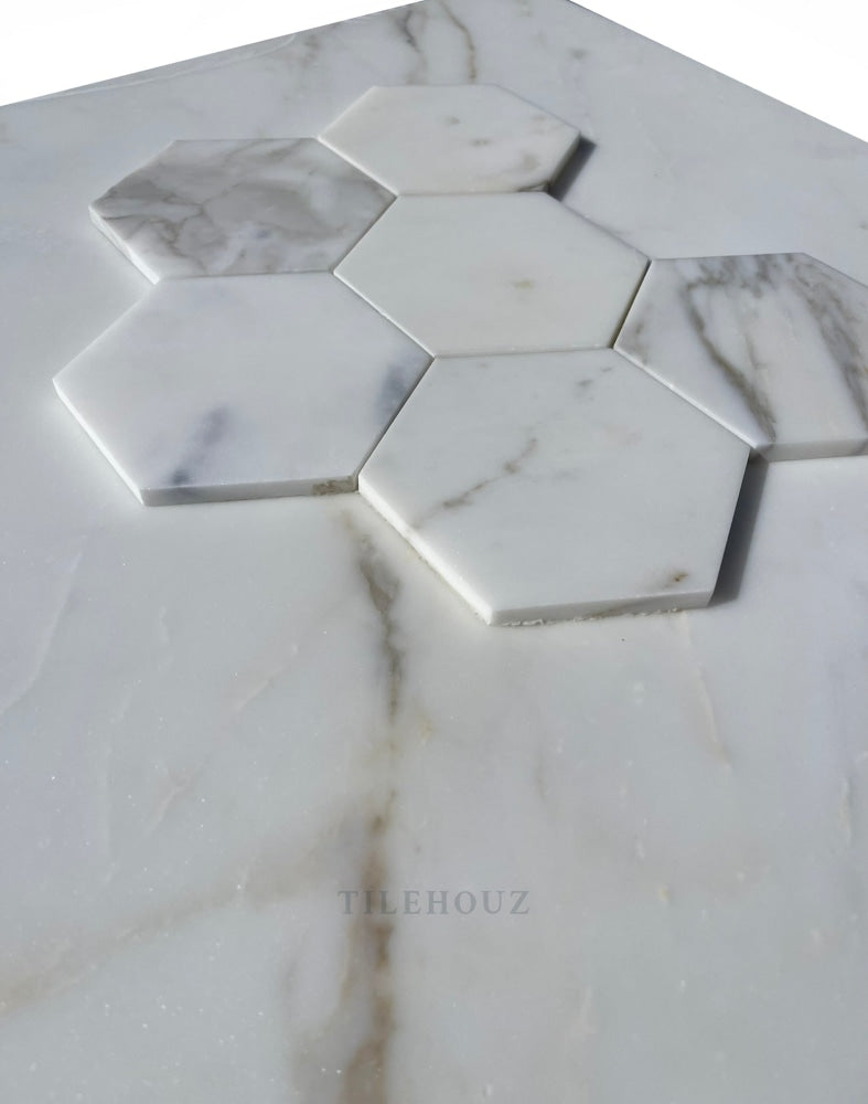 Calacatta Gold Marble 5 Hexagon Mosaic Polished/Honed Wall & Ceiling Tile