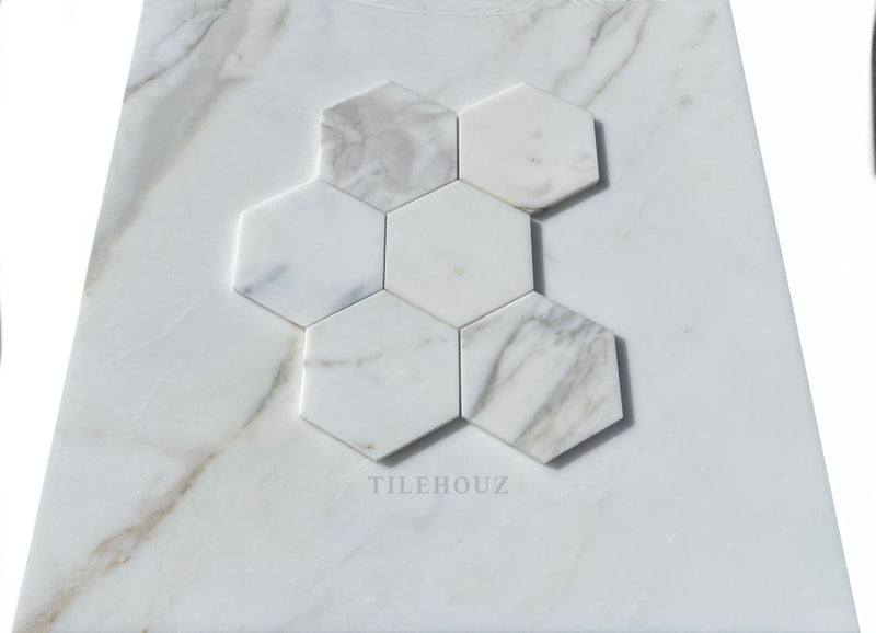 Calacatta Gold Marble 5 Hexagon Mosaic Polished/Honed Wall & Ceiling Tile