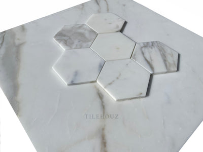 Calacatta Gold Marble 5 Hexagon Mosaic Polished/Honed Wall & Ceiling Tile