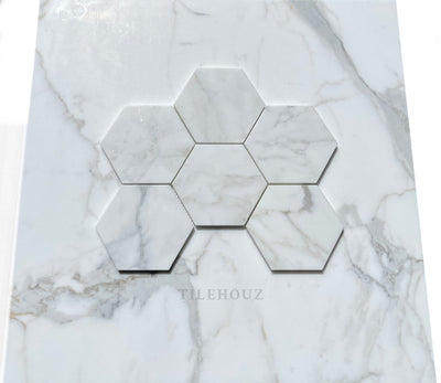 Calacatta Gold Marble 5 Hexagon Mosaic Polished/honed