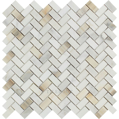 Calacatta Gold Marble 5/8 X 1 1/4 Mini Herringbone Mosaic Tile Polished&honed Tiles