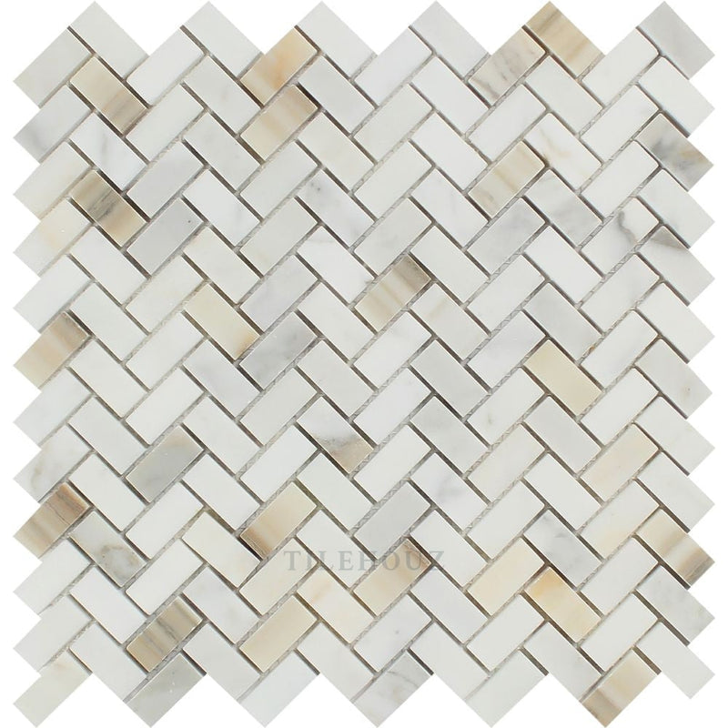 Calacatta Gold Marble 5/8 X 1 1/4 Mini Herringbone Mosaic Tile Polished&honed Tiles