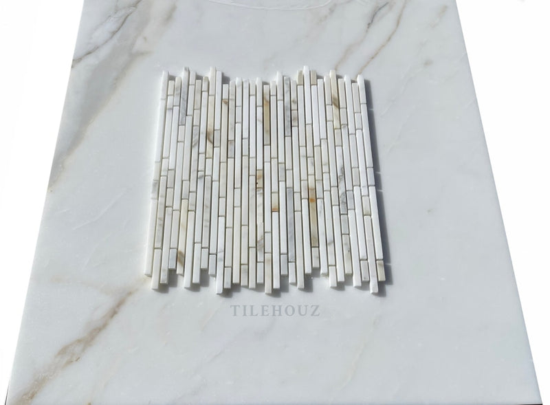 Calacatta Gold Marble Bamboo Sticks Mosaic Tile Polished&Honed Wall & Ceiling