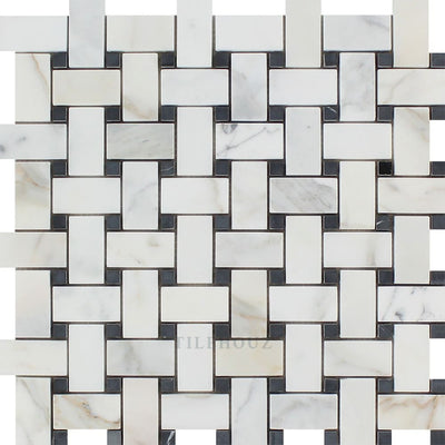Calacatta Gold Marble Basketweave Mosaic Tile W/ Black Dots Polished&honed Tiles