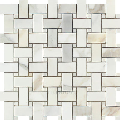 Calacatta Gold Marble Basketweave Mosaic Tile W/ Dots Polished&honed Tiles