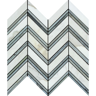 Calacatta Gold Marble Large Chevron Mosaic Tile W/ Bardiglio/blue-Gray Strips Polished&honed Tiles