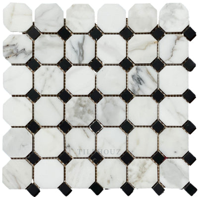 Calacatta Gold Marble Octagon Mosaic W/black Dots Polished/honed