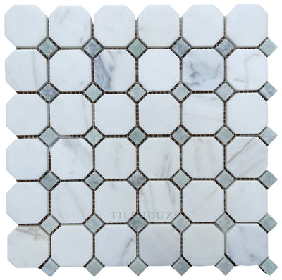 Calacatta Gold Marble Octagon Mosaic W/green Dots Polished/honed