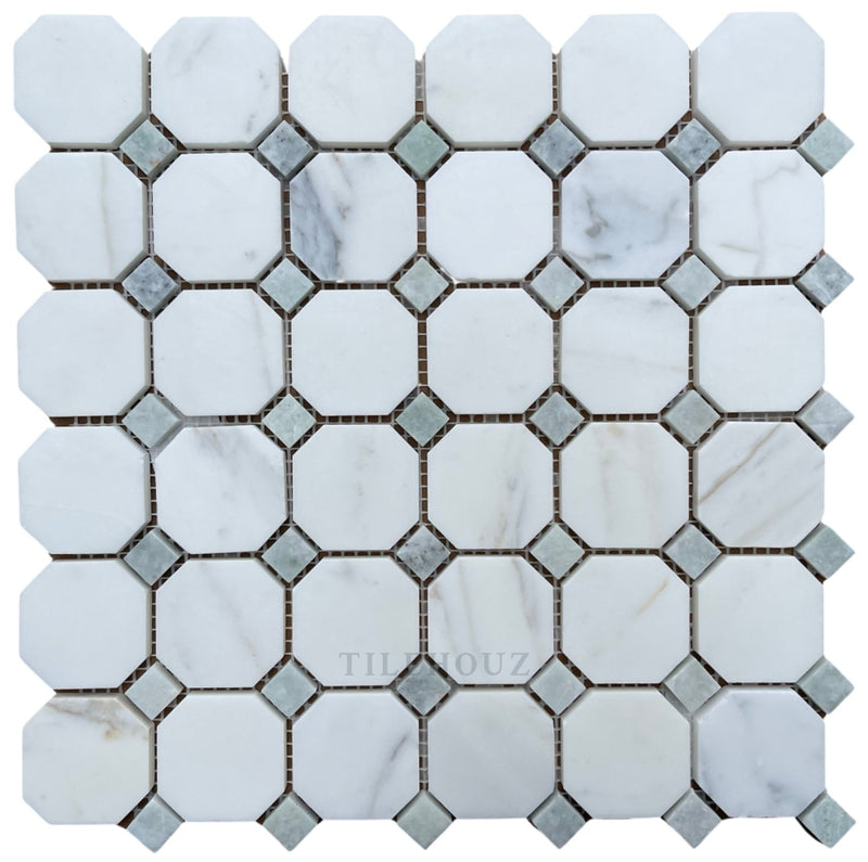 Calacatta Gold Marble Octagon Mosaic W/green Dots Polished/honed