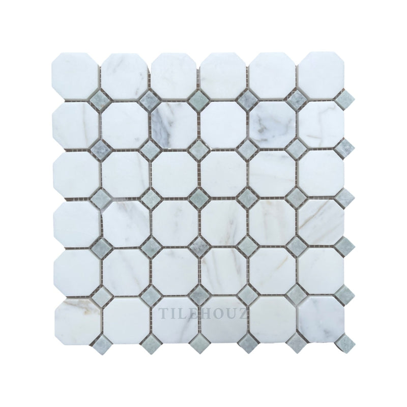 Calacatta Gold Marble Octagon Mosaic W/green Dots Polished/honed