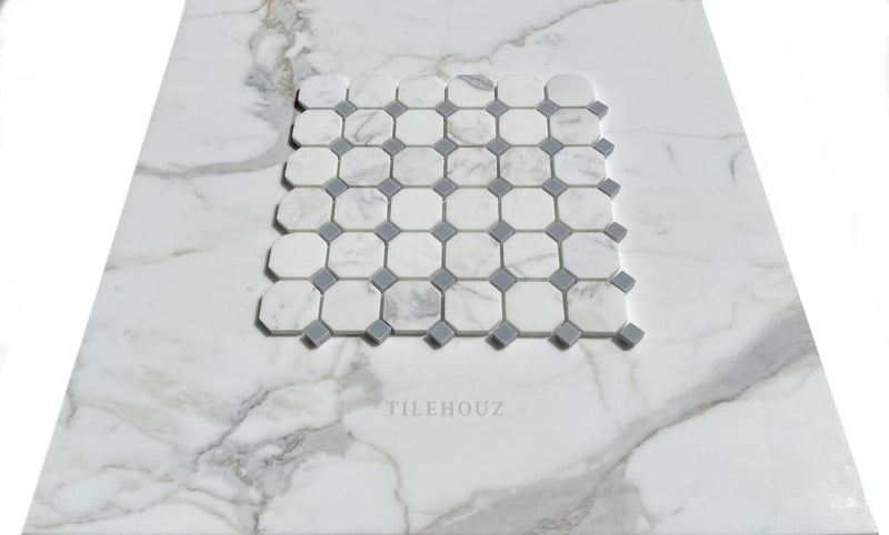Calacatta Gold Marble Octagon Mosaic With/bardiglio-Gray Dots Polished/honed