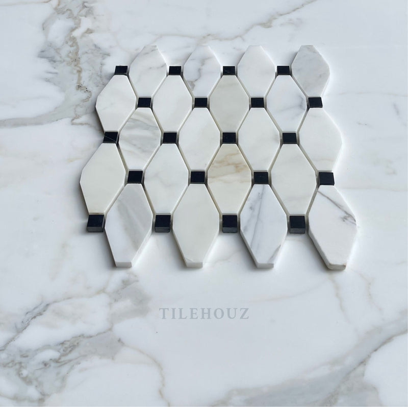 Calacatta Gold Marble Octave Mosaic W/black Dots Polished/honed
