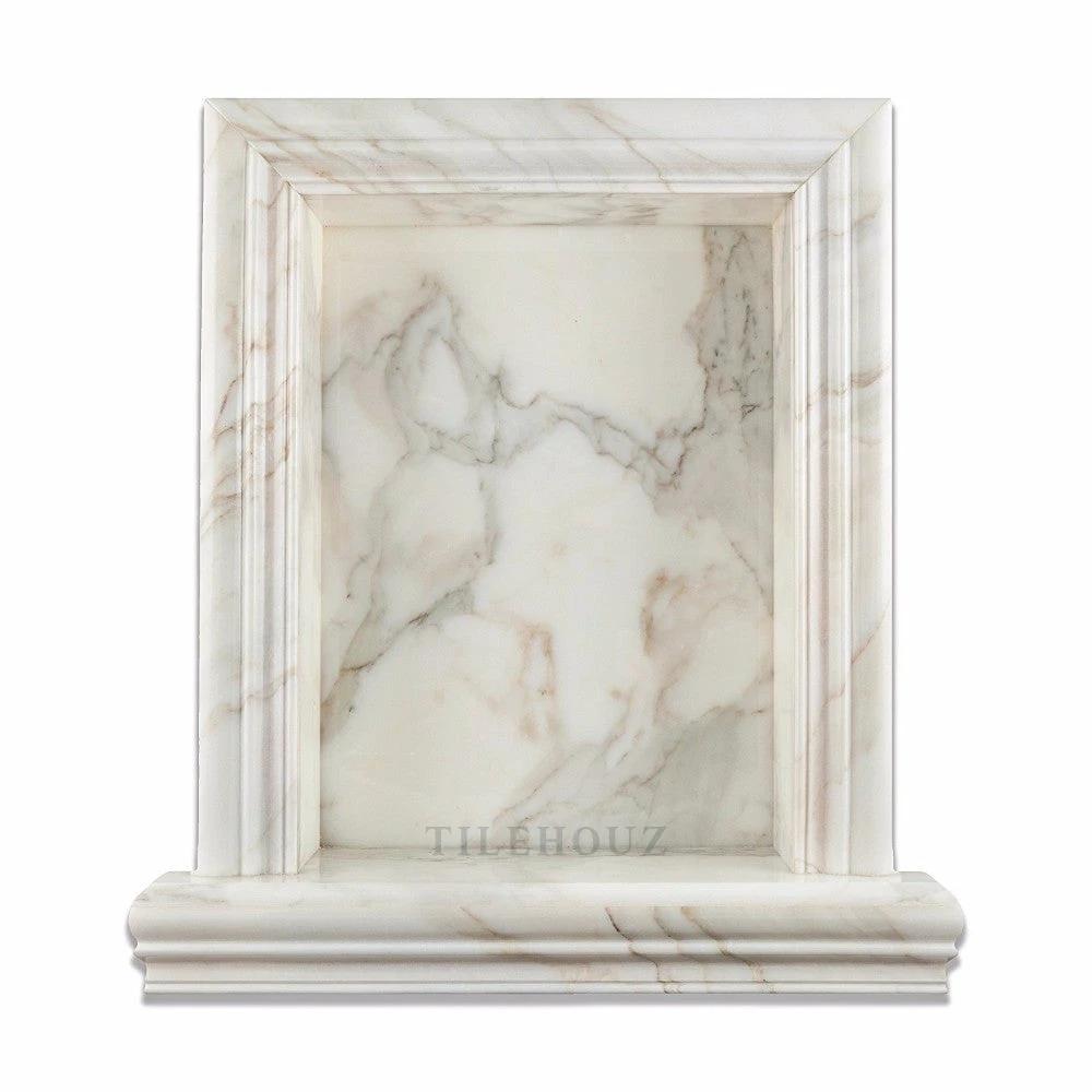 Calacatta Gold marble shower niche, large, polished & honed, white with gold veining, Tilehouz