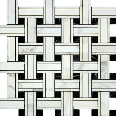 Calacatta Gold Marble Tripleweave Mosaic Tile W/ Black Dots Polished&honed Tiles