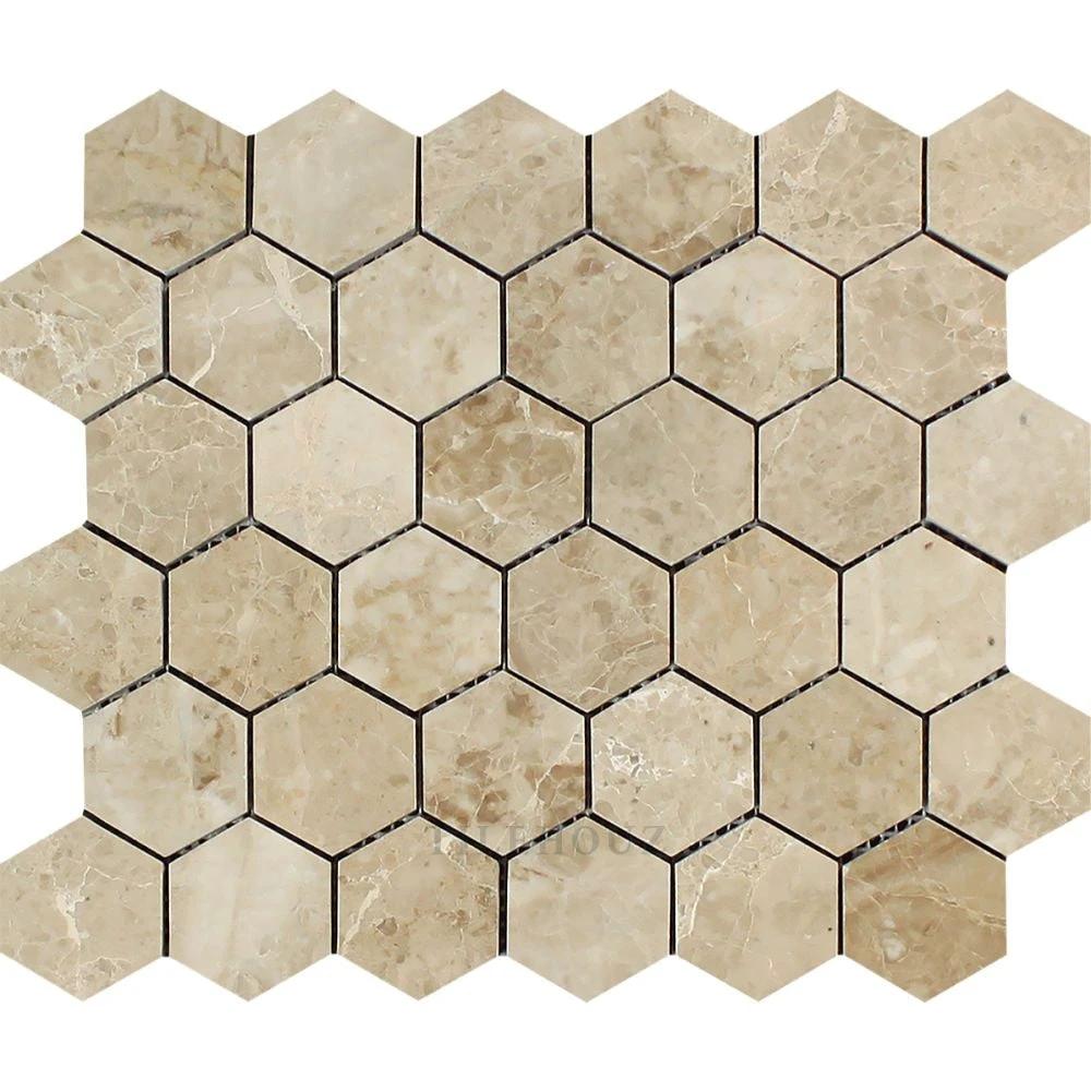Cappuccino Marble 2-inch hexagon mosaic tile, polished finish for wall & ceiling, Tilehouz