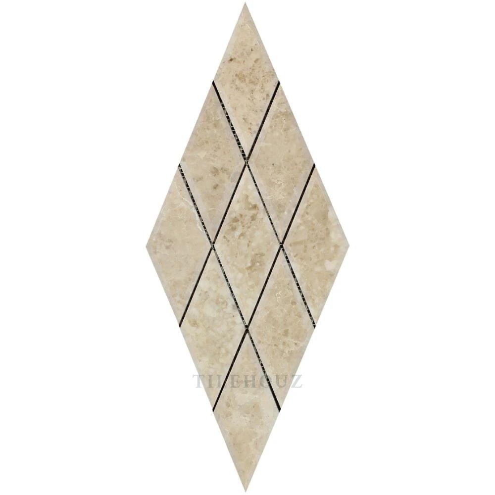 Cappuccino Marble 3x6 Diamond Mosaic Tile sheet, deep-beveled, polished wall tile by Tilehouz