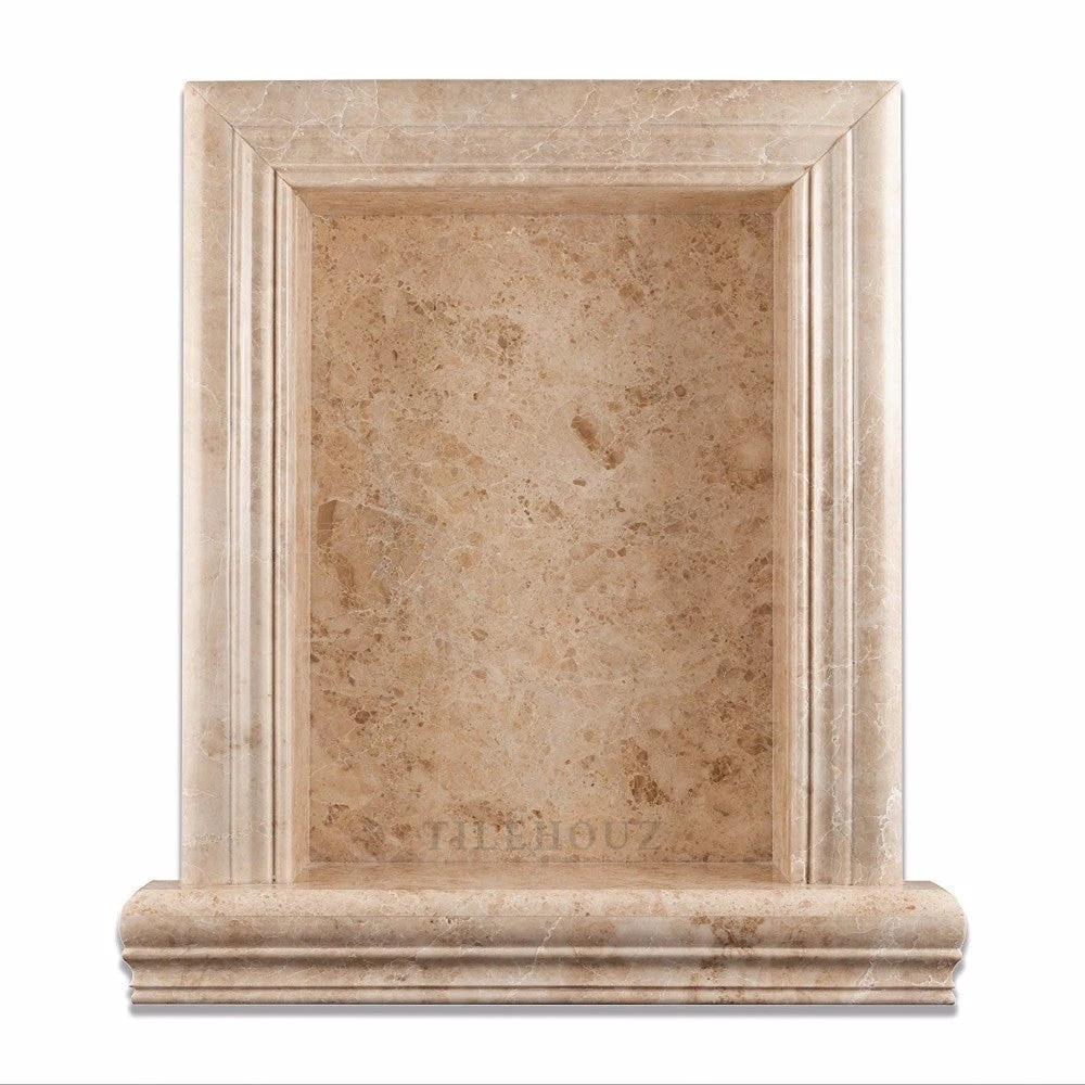 Cappuccino Marble Shower Niche by Tilehouz, large polished marble frame
