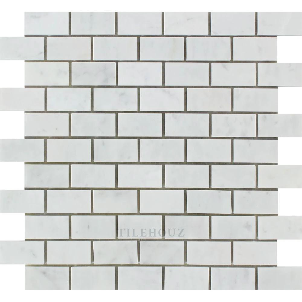Carrara White Marble 1x2 Brick Mosaic Tile, polished & honed, wall tile by Tilehouz