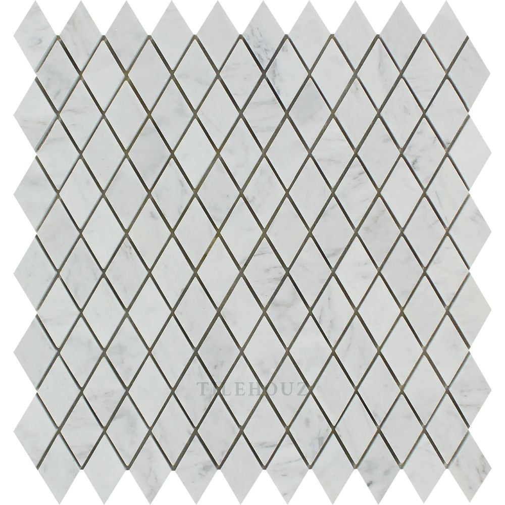 Carrara White Marble 1x2 Diamond Mosaic Tile by Tilehouz, polished & honed