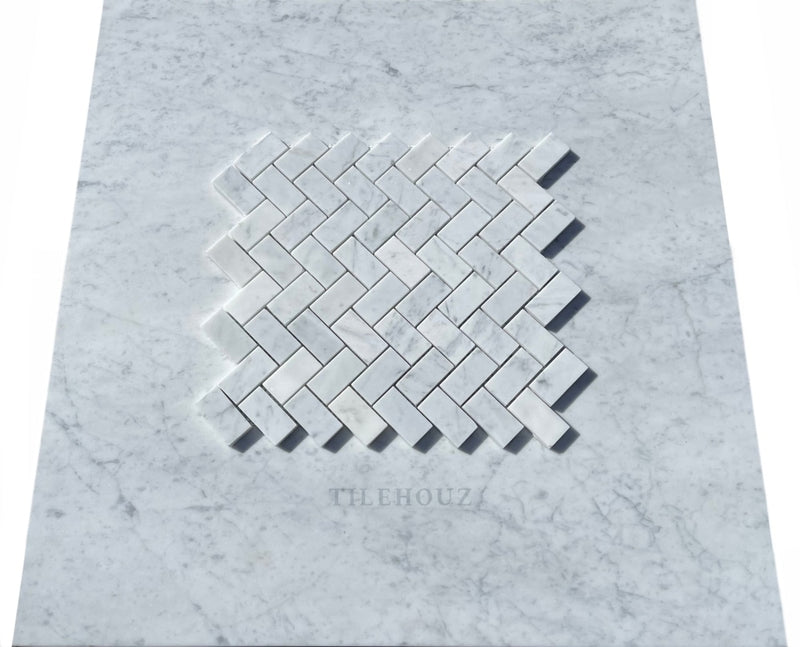 Carrara White Premium Italian Marble 1 X 2 Herringbone Mosaic Tile Polished&Honed Wall & Ceiling