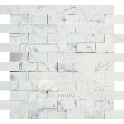 Carrara White Marble 1 X 2 Split-Faced Brick Mosaic Tile Tiles