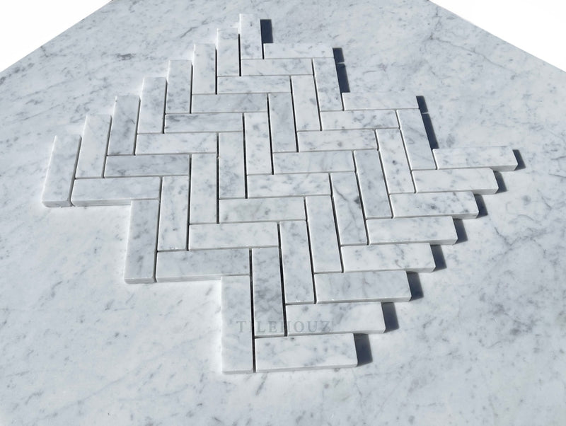 Carrara White Marble 1X3 Herringbone Mosaic Polished&Honed