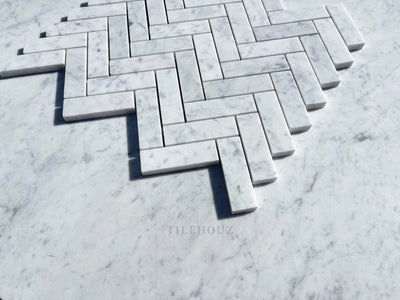 Carrara White Marble 1X3 Herringbone Mosaic Polished&Honed