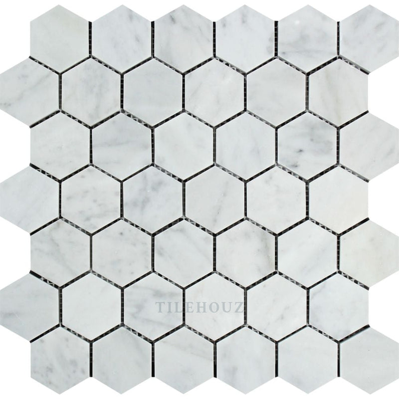 Carrara White Marble 2 X Hexagon Mosaic Tile Polished&honed Tiles