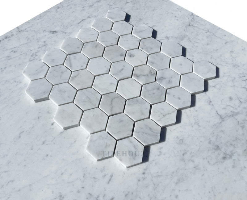 Carrara White Premium Italian Marble 2 X Hexagon Mosaic Tile Polished&Honed Wall & Ceiling