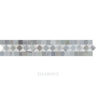 Carrara White Marble 2 X 12 Bias Border W/ Bardiglio/blue-Gray Dots Polished&honed Mosaic Tiles